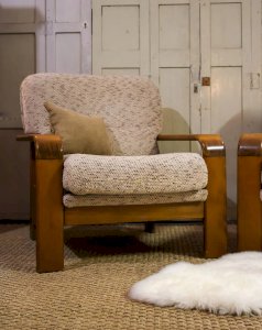 Ernest, the pair of wooden and wool armchairs N°4