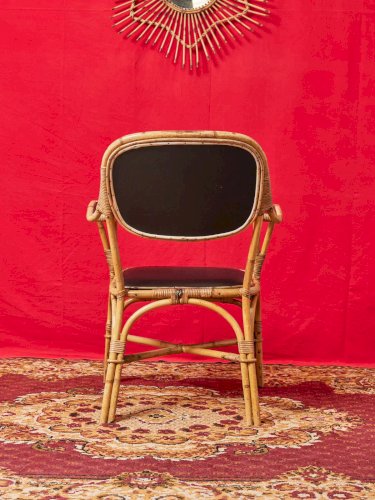 Ernest, la paire de fauteuils en osier et cuir N°711