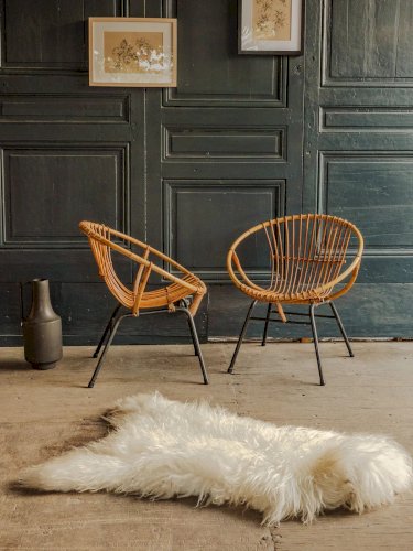 Ernest, la paire de fauteuils en rotin N°603