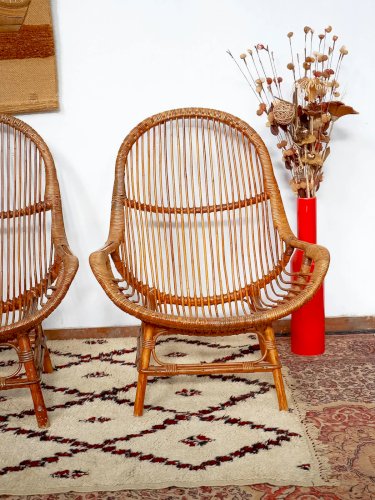 Ernest, la paire de fauteuils en rotin N°690