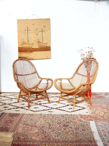 Ernest, la paire de fauteuils en rotin N°690