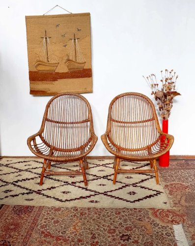 Ernest, la paire de fauteuils en rotin N°690