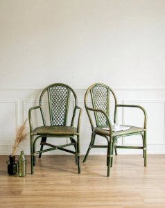Ernest, the pair of green rattan armchairs No. 557