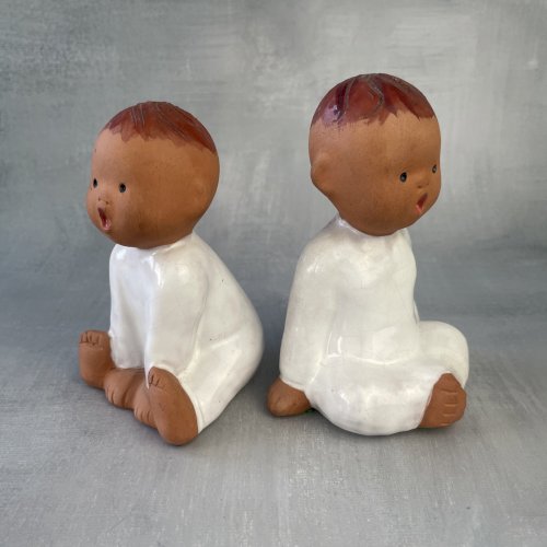 ESPAGNE 2 figurines vintage terre cuite enfant bébé JULLAR fait main