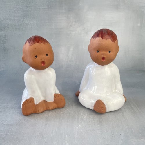 ESPAGNE 2 figurines vintage terre cuite enfant bébé JULLAR fait main