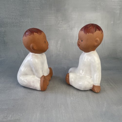 ESPAGNE 2 figurines vintage terre cuite enfant bébé JULLAR fait main