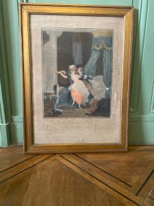 Estampe ancienne « La Rose mal défendue » – d’après Debucourt – cadre ancien parisien