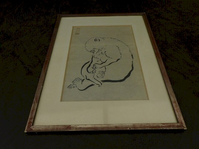 ESTAMPE ASIATIQUE DE 2 SINGES