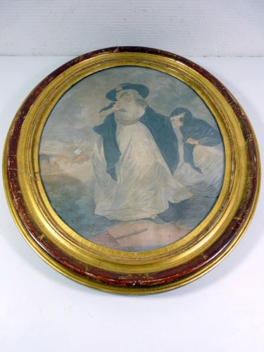 Estampe XVIII DAMME Qualité cadre bois doré d'époque XVIII Vente Koeberlé 1941