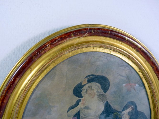 Estampe XVIII DAMME Qualité cadre bois doré d'époque XVIII Vente Koeberlé 1941