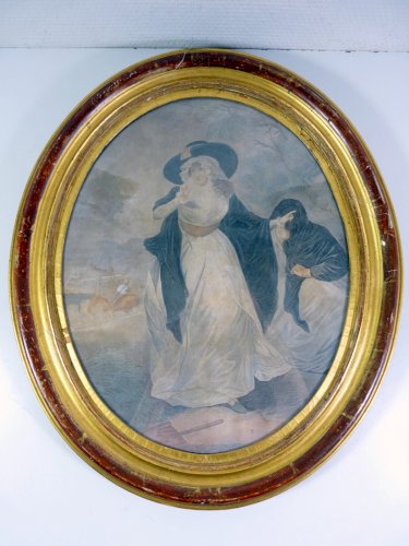 Estampe XVIII DAMME Qualité cadre bois doré d'époque XVIII Vente Koeberlé 1941