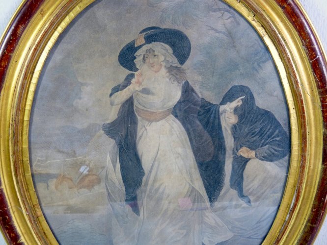 Estampe XVIII DAMME Qualité cadre bois doré d'époque XVIII Vente Koeberlé 1941