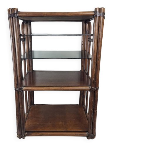Etagère bambou verre fumé 1970