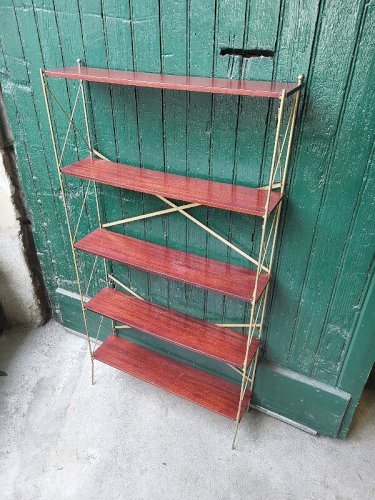 ETAGERE BIBLIOTHEQUE 1960 DEMONTABLE 5 NIVEAUX D'ETAGERE COTE EN METAL