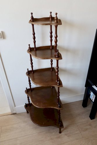 Étagère dangle sur pieds vintage 5 niveaux bois tourné