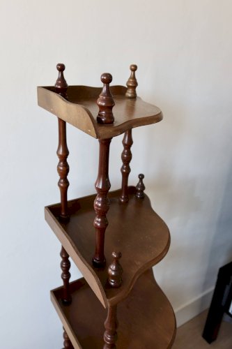 Étagère dangle sur pieds vintage 5 niveaux bois tourné
