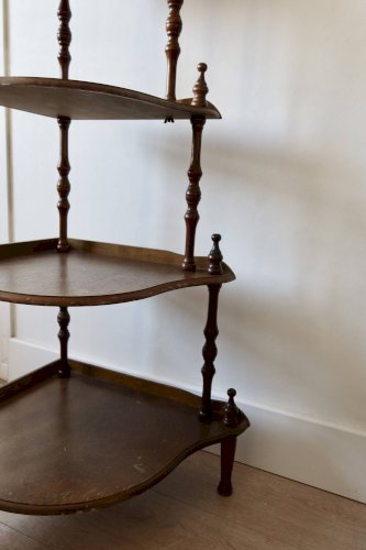 Étagère dangle sur pieds vintage 5 niveaux bois tourné