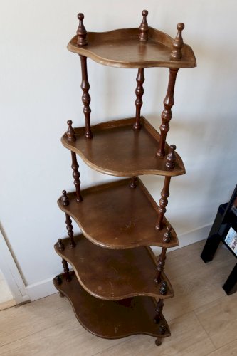 Étagère dangle sur pieds vintage 5 niveaux bois tourné