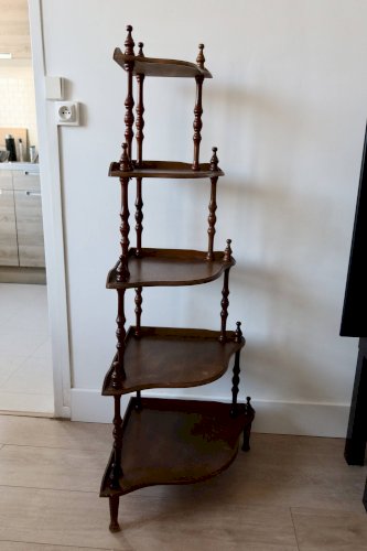 Étagère dangle sur pieds vintage 5 niveaux bois tourné