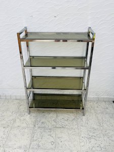 Chrome and smoked glass design shelf in Italian style from the 70s.
