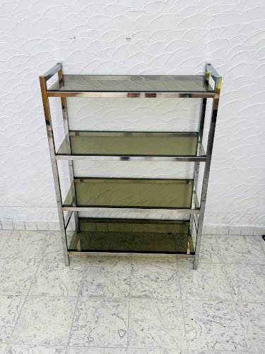 Étagère design chrome et verre fumé style italien années 70