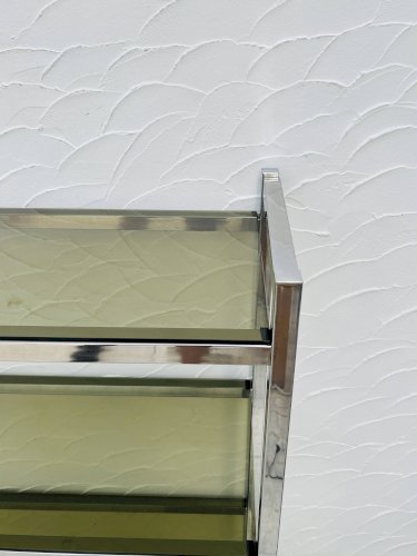 Étagère design chrome et verre fumé style italien années 70