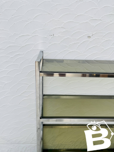 Étagère design chrome et verre fumé style italien années 70