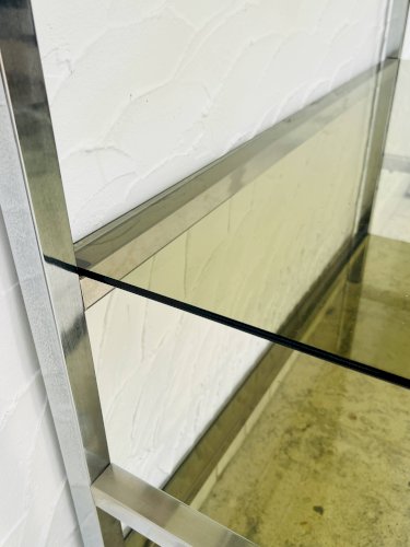 Étagère design chrome et verre fumé style italien années 70