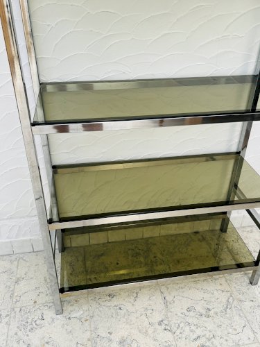 Étagère design chrome et verre fumé style italien années 70