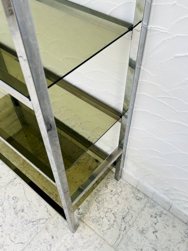Étagère design chrome et verre fumé style italien années 70