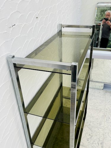 Étagère design chrome et verre fumé style italien années 70