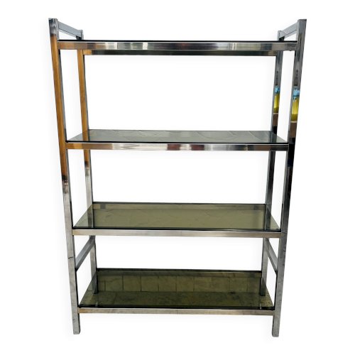 Étagère design chrome et verre fumé style italien années 70
