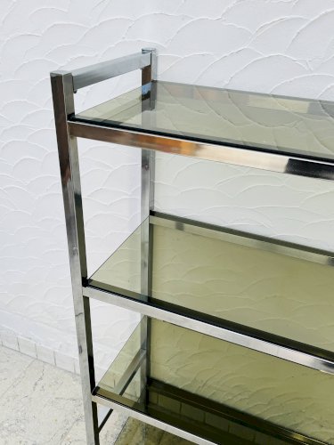 Étagère design chrome et verre fumé style italien années 70