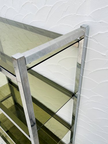 Étagère design chrome et verre fumé style italien années 70