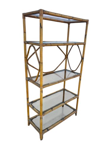 étagère en rotin et verre fumé
