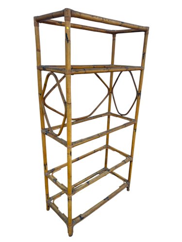 étagère en rotin et verre fumé