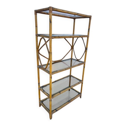 étagère en rotin et verre fumé