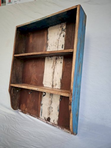 Etagère murale 3 étagères + 4 crochets fonte en bois polychrome