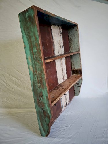 Etagère murale 3 étagères + 4 crochets fonte en bois polychrome