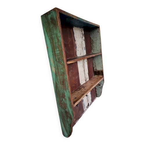 Etagère murale 3 étagères + 4 crochets fonte en bois polychrome