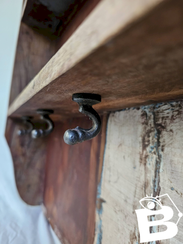 Etagère murale 3 étagères + 4 crochets fonte en bois polychrome