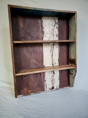 Etagère murale 3 étagères + 4 crochets fonte en bois polychrome