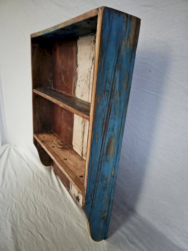 Etagère murale 3 étagères + 4 crochets fonte en bois polychrome