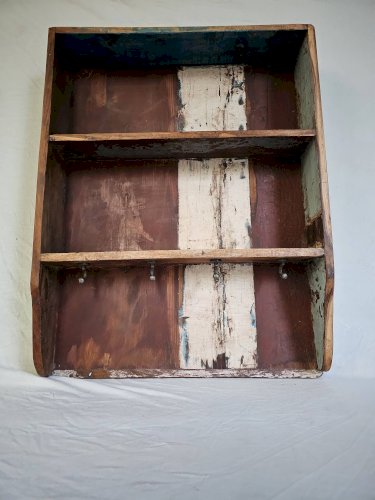 Etagère murale 3 étagères + 4 crochets fonte en bois polychrome