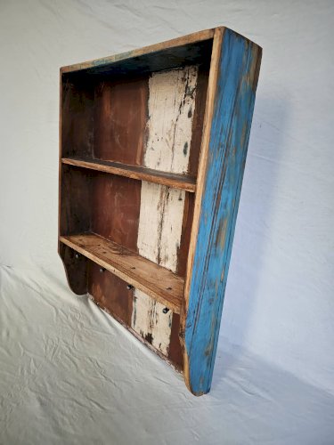 Etagère murale 3 étagères + 4 crochets fonte en bois polychrome