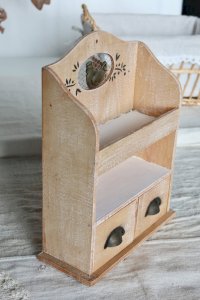 Étagère murale vintage bois et blanc 2 tiroirs