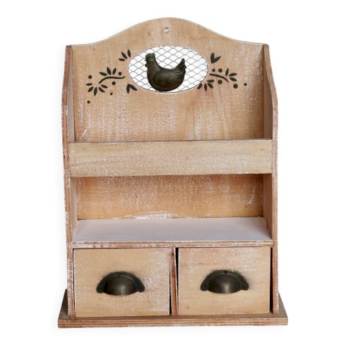Étagère murale vintage bois et blanc 2 tiroirs