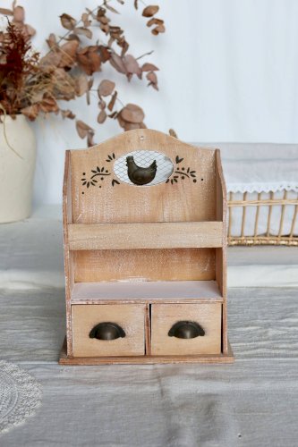 Étagère murale vintage bois et blanc 2 tiroirs