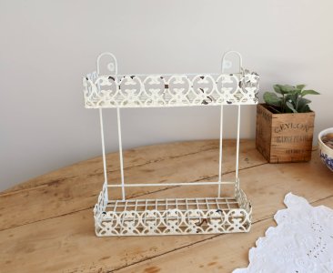 Vintage ivory patina metal wall shelf