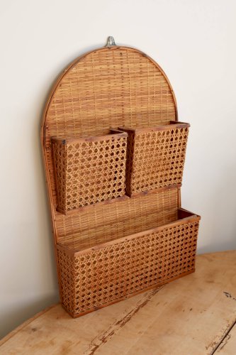 Étagère murale vintage rotin 3 compartiments - Rangement mural